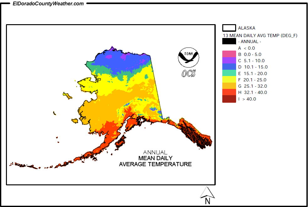 Alaska Climate Map for Annual Mean Daily Average Temperature
